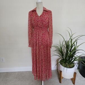 Taylor V-Neck Collared Pink Floral Maxi Dress
